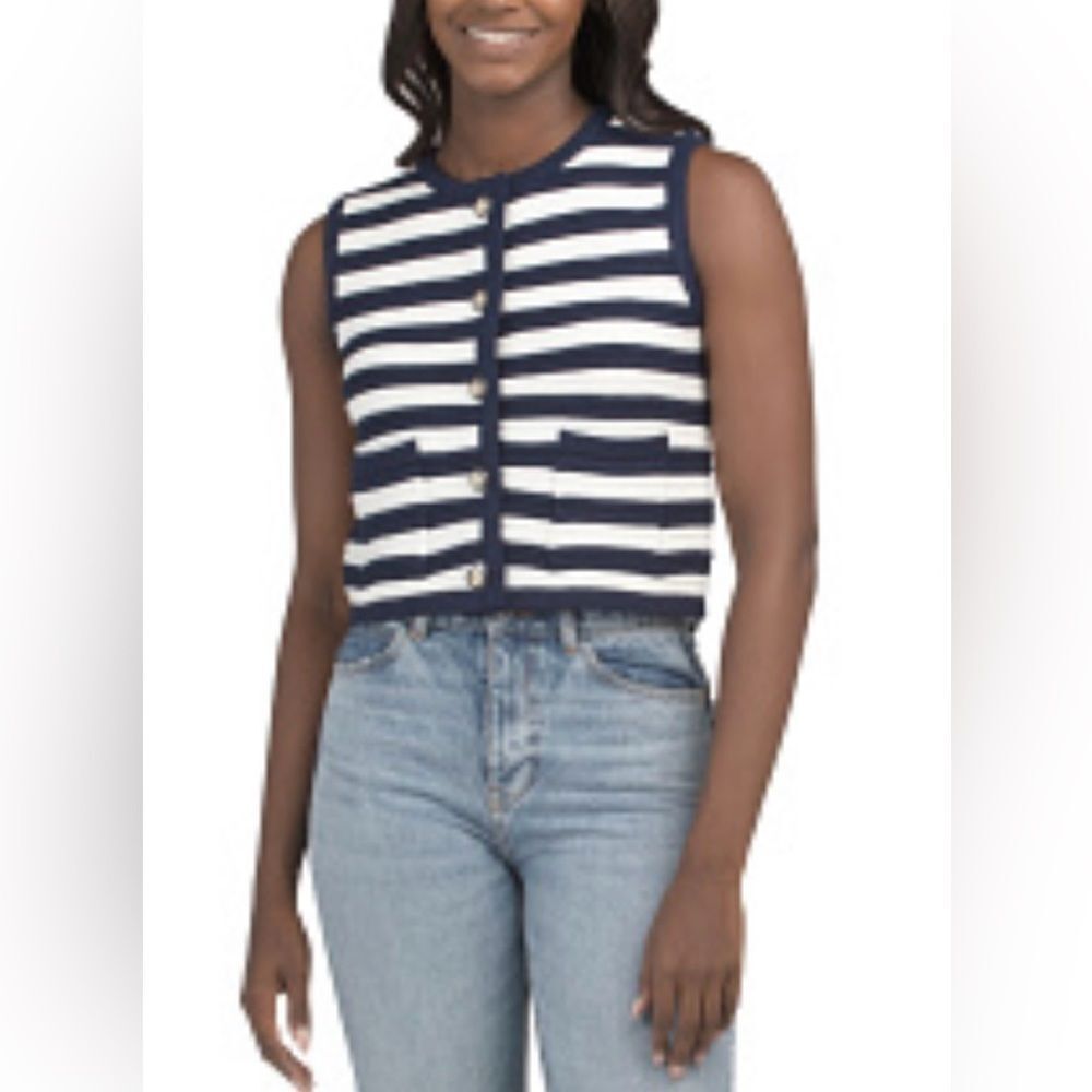 Rachel Zoe Navy and White Knit Vest